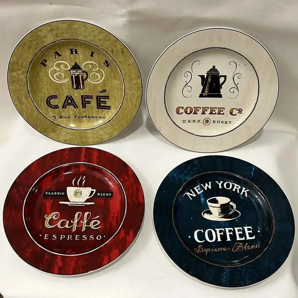 Sakura Coffee Break Plates set 4 Paris Cafe New York Caffe Expresso 8 In Round